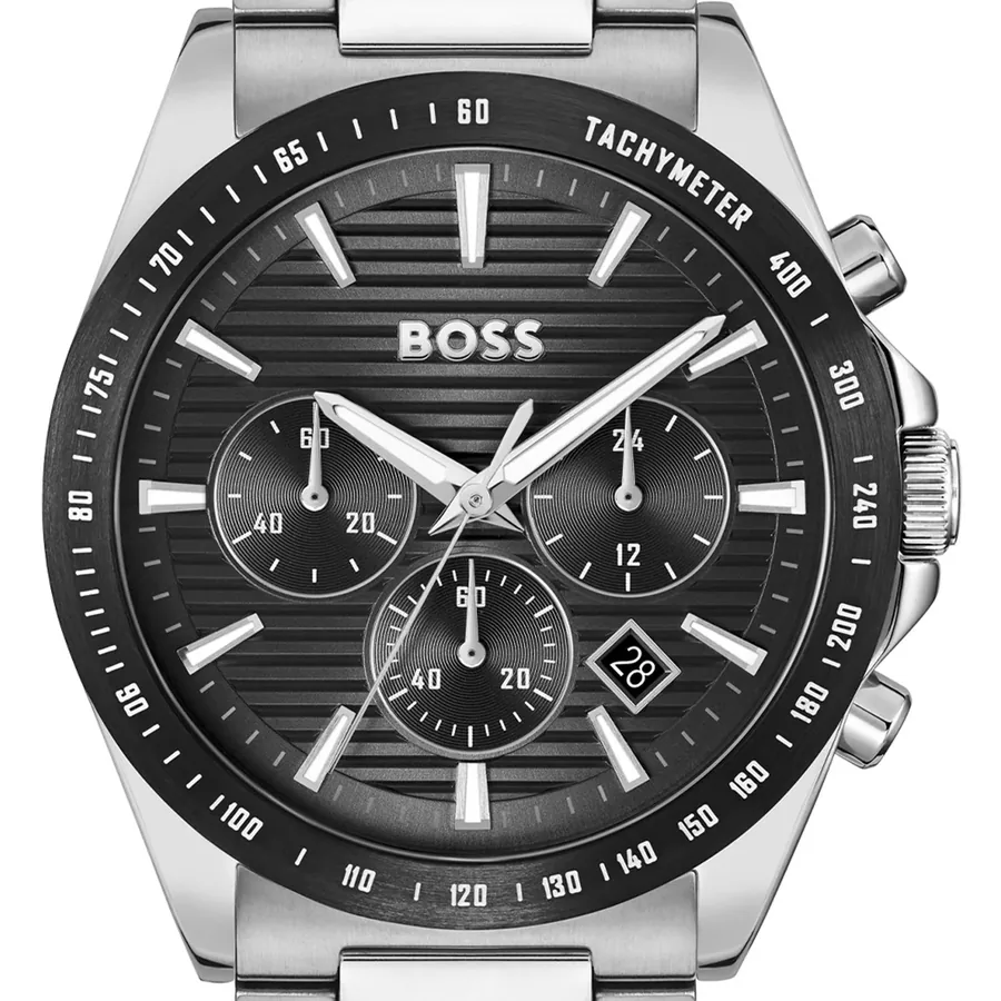 Hugo Boss Strike Chrono 41mm Black Dial, Silver-Tone Stainless Steel Bracelet, view 2