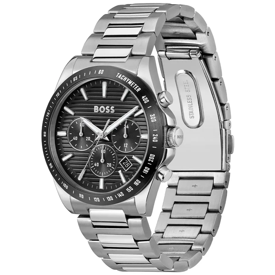 Hugo Boss Strike Chrono 41mm Black Dial, Silver-Tone Stainless Steel Bracelet, view 3