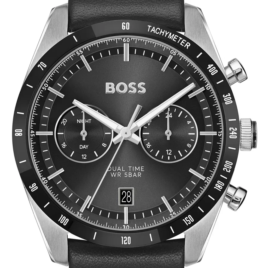 Hugo Boss Tourmaster 41mm Black Dial, Black Leather Strap, view 2