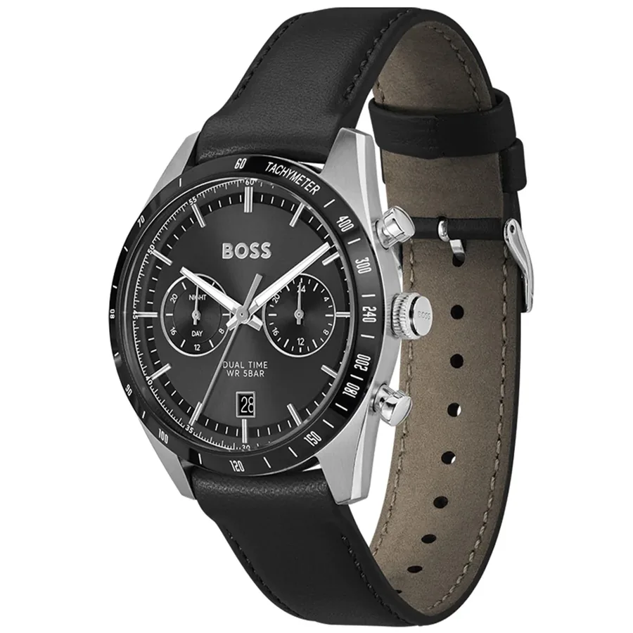 Hugo Boss Tourmaster 41mm Black Dial, Black Leather Strap, view 3