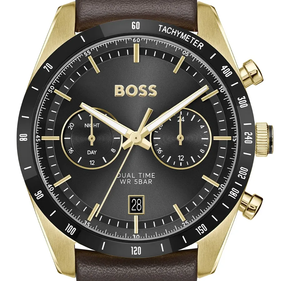 Hugo Boss Tourmaster 41mm Black Dial, Brown Leather Strap, view 2