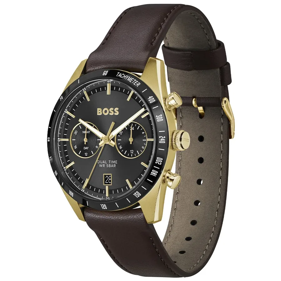 Hugo Boss Tourmaster 41mm Black Dial, Brown Leather Strap, view 3