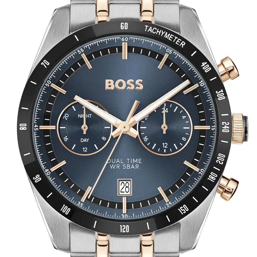 Hugo Boss Tourmaster 41mm Blue Dial, Silver and Gold-Tone Metal Bracelet, view 2