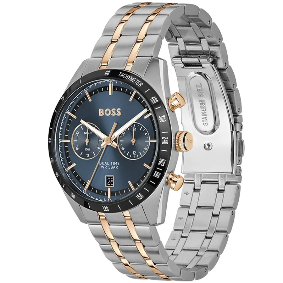 Hugo Boss Tourmaster 41mm Blue Dial, Silver and Gold-Tone Metal Bracelet, view 3