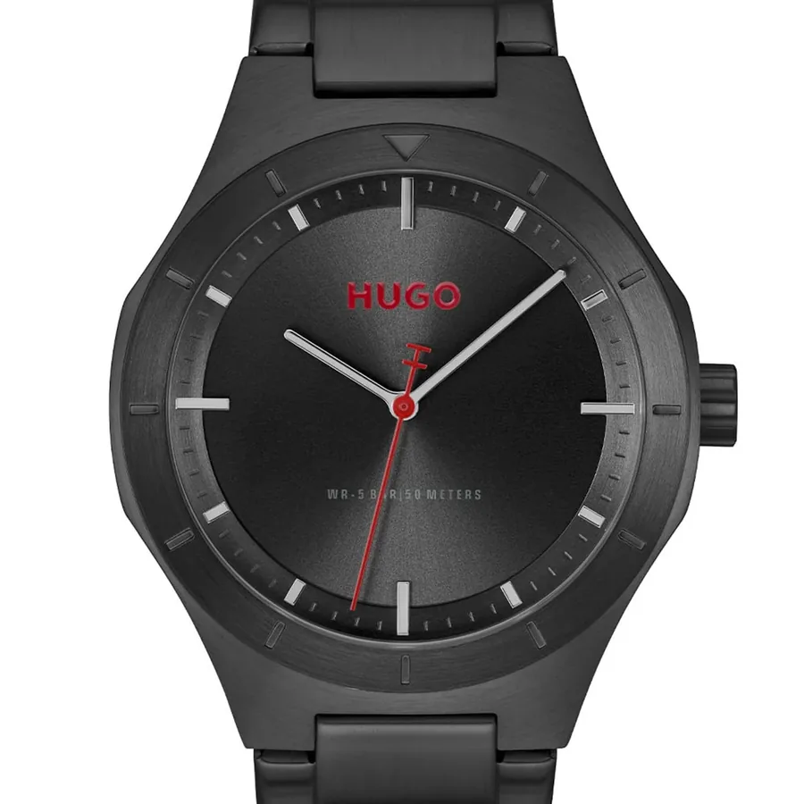HUGO LIT 42mm Black Dial, Black Stainless Steel Bracelet, view 2