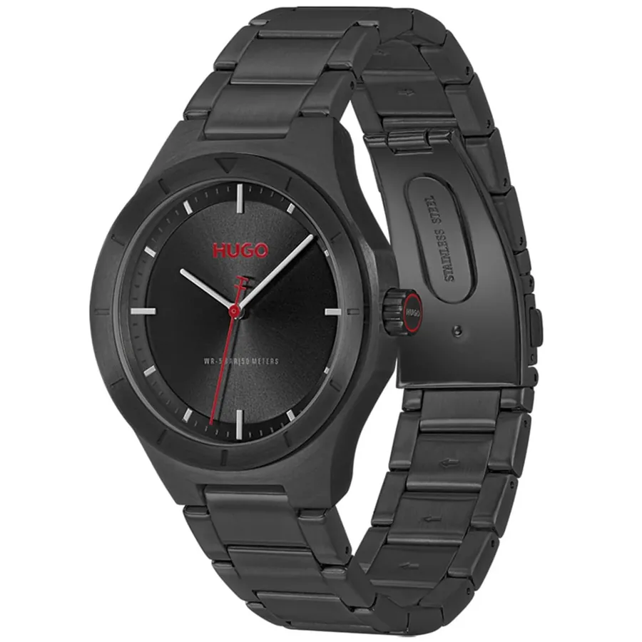 HUGO LIT 42mm Black Dial, Black Stainless Steel Bracelet, view 3