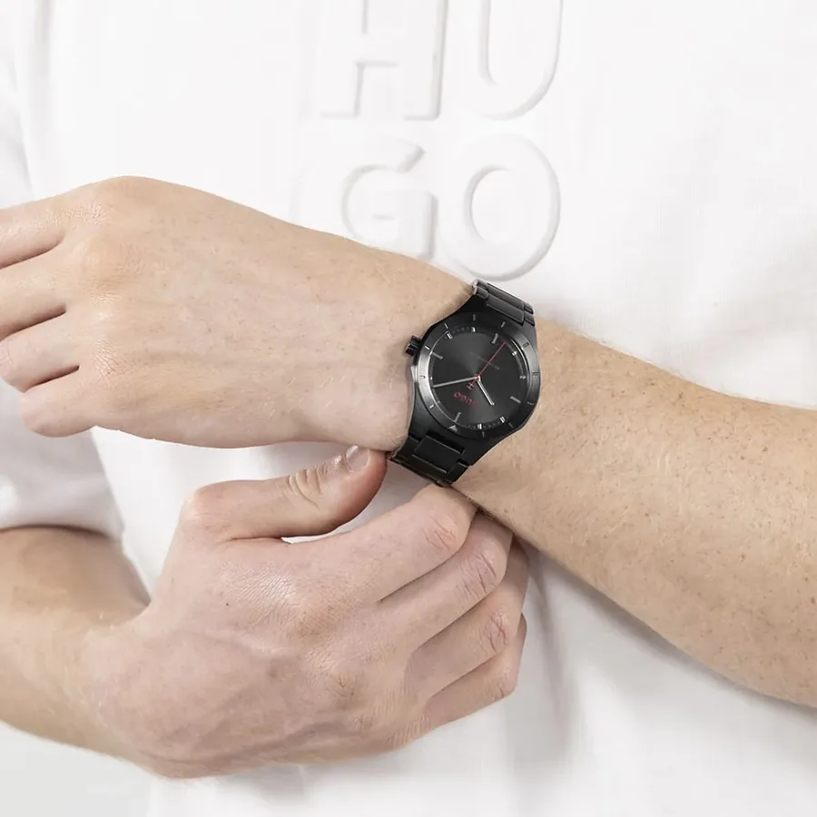 HUGO LIT 42mm Black Dial, Black Stainless Steel Bracelet, view 5