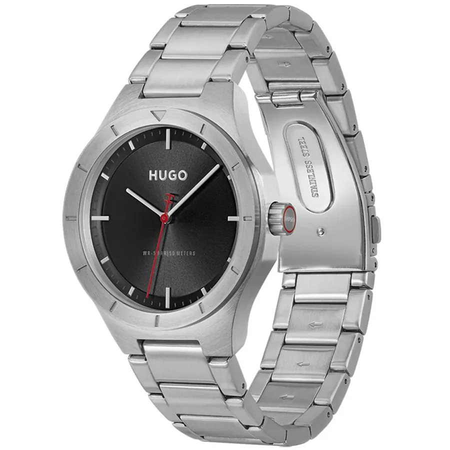 HUGO LIT 42mm Black Dial, Silver-Tone Stainless Steel Bracelet, view 3