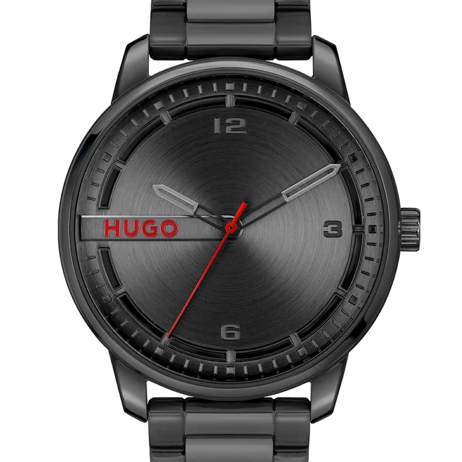 HUGO Stamp 42mm Black Dial, Black Metal Bracelet, view 2