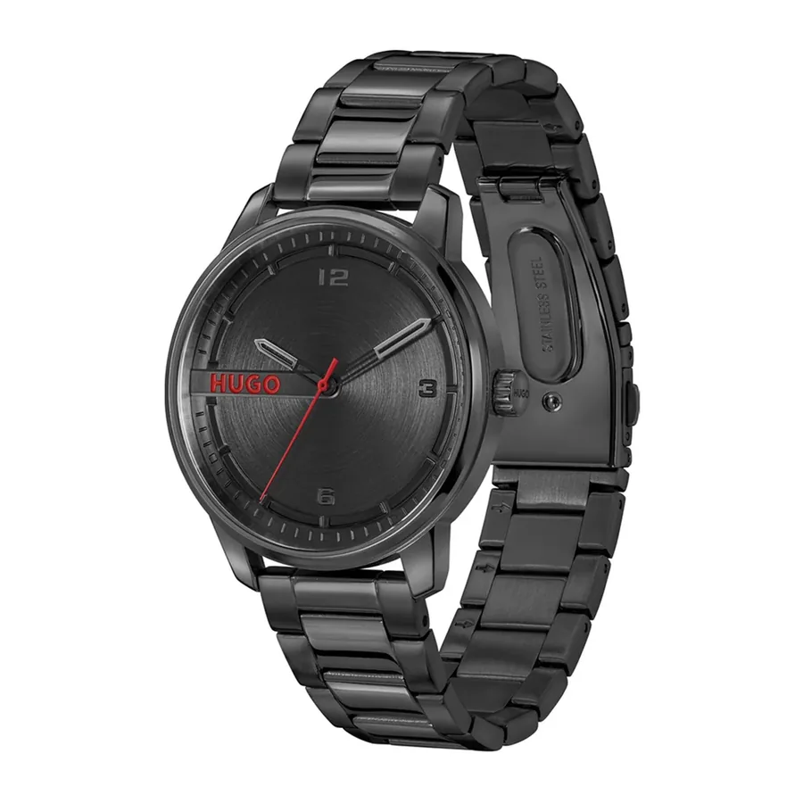 HUGO Stamp 42mm Black Dial, Black Metal Bracelet, view 3