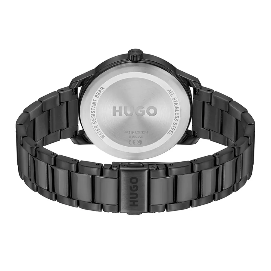 HUGO Stamp 42mm Black Dial, Black Metal Bracelet, view 4