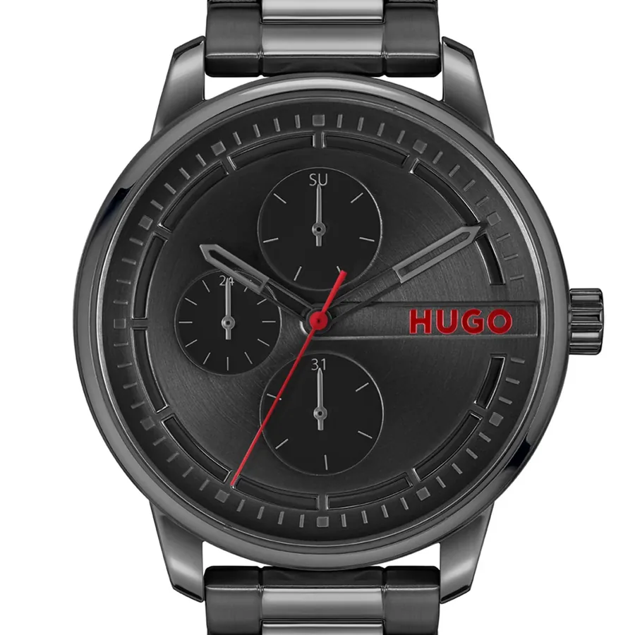 HUGO Stamp 44mm Black Dial, Black Metal Bracelet, view 2