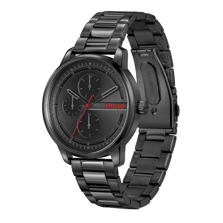 HUGO Stamp 44mm Black Dial, Black Metal Bracelet, view 3