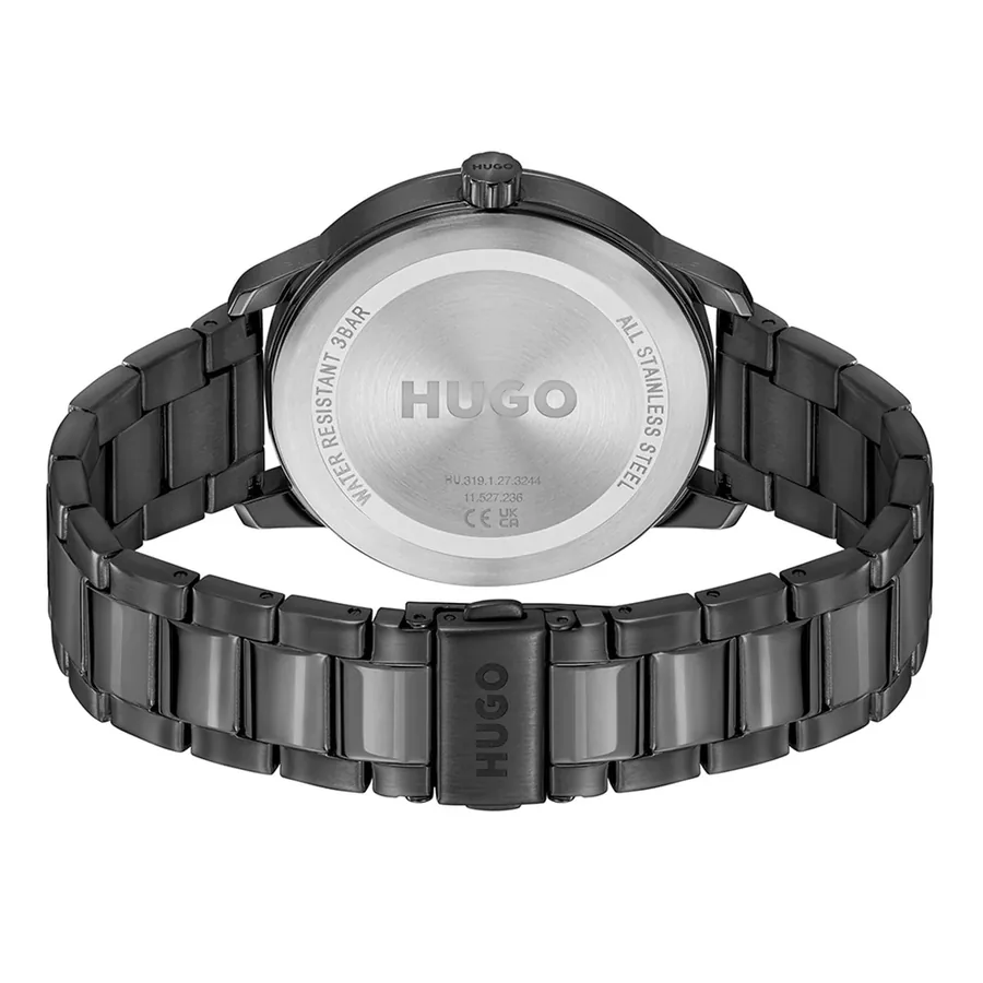 HUGO Stamp 44mm Black Dial, Black Metal Bracelet, view 4
