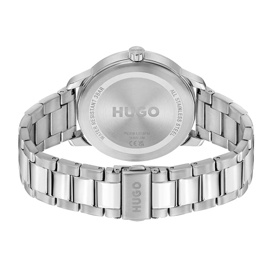 HUGO Stamp 44mm Black Dial, Silver-Tone Metal Bracelet, view 4