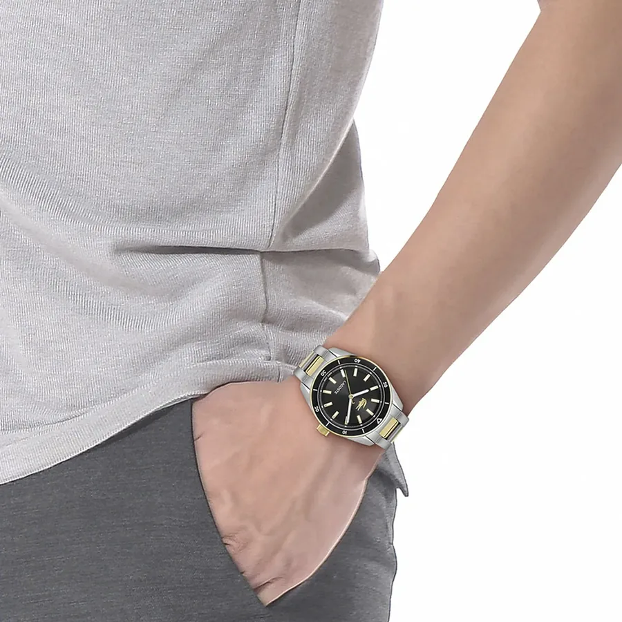 Lacoste Boston 39mm Black Dial, Silver and Gold-Tone Stainless Steel Bracelet, view 2