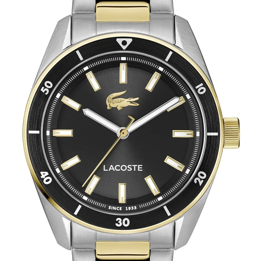 Lacoste Boston 39mm Black Dial, Silver and Gold-Tone Stainless Steel Bracelet, view 3