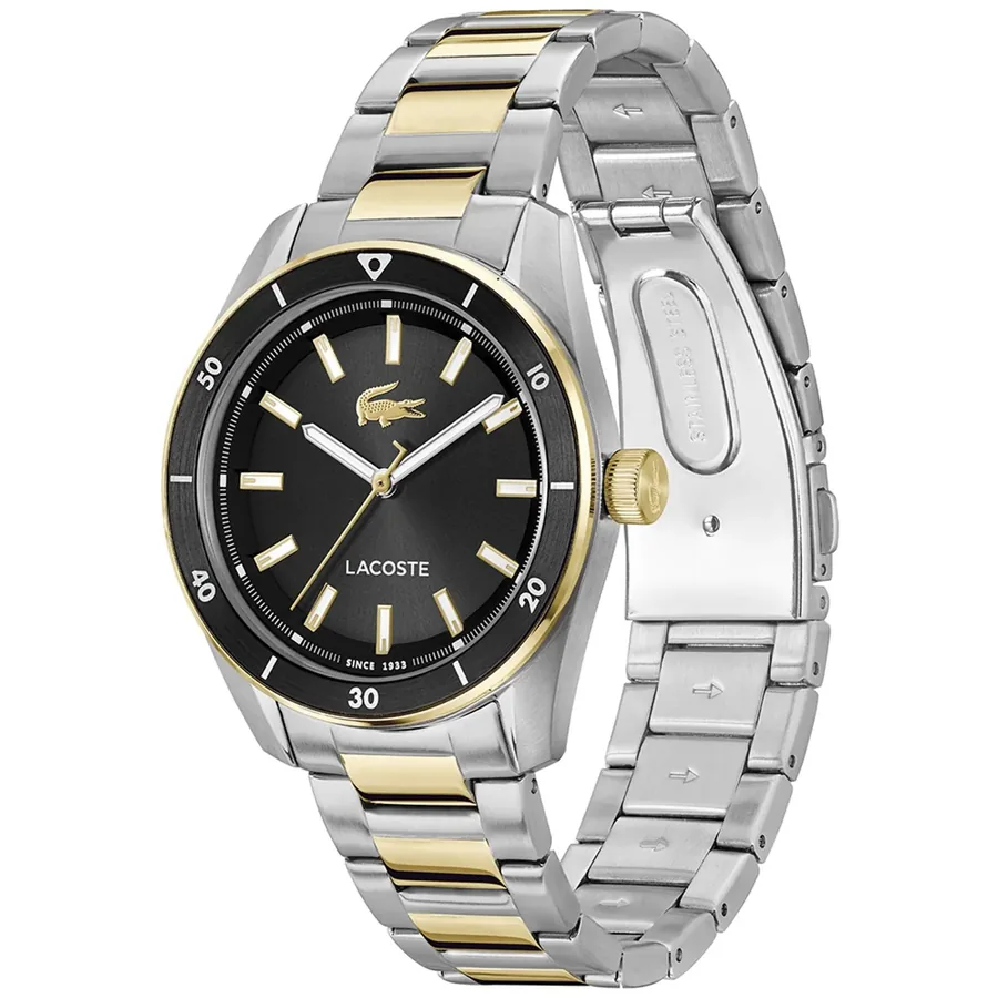 Lacoste Boston 39mm Black Dial, Silver and Gold-Tone Stainless Steel Bracelet, view 4