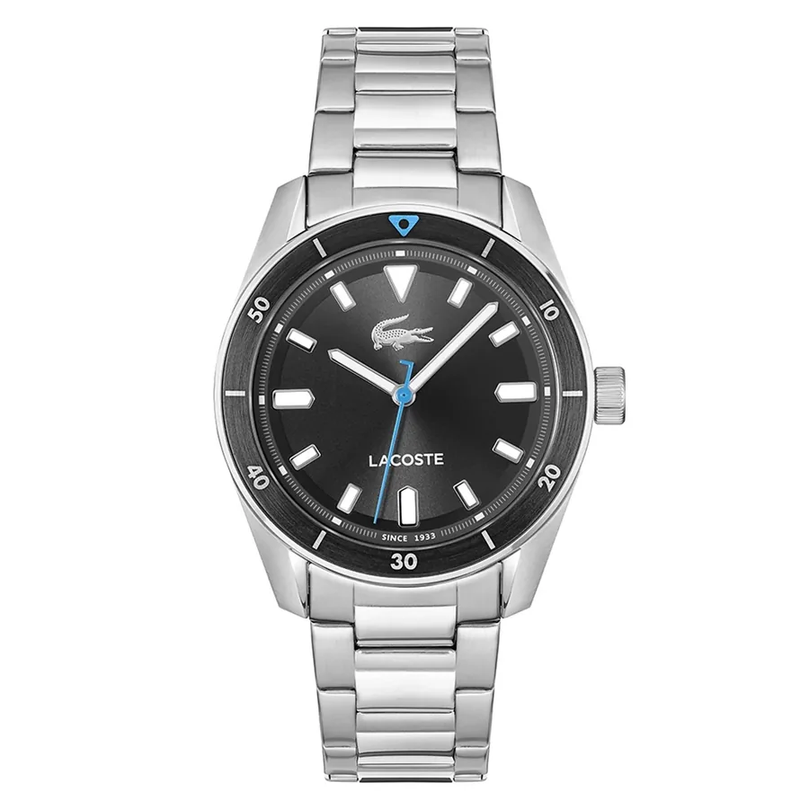 Lacoste Boston 39mm Black Dial, Silver-Tone Stainless Steel Bracelet, front view