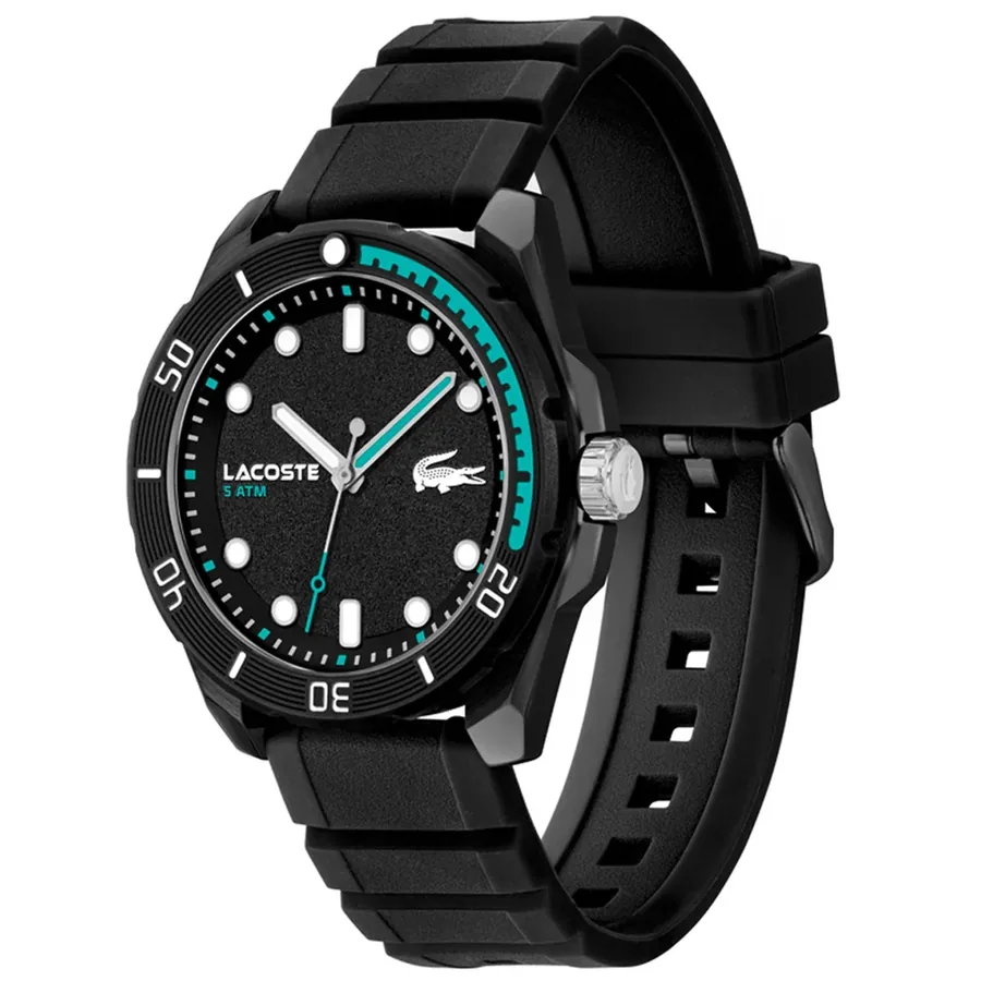 Lacoste Finn 44mm Black Dial, Black Rubber Strap, view 3