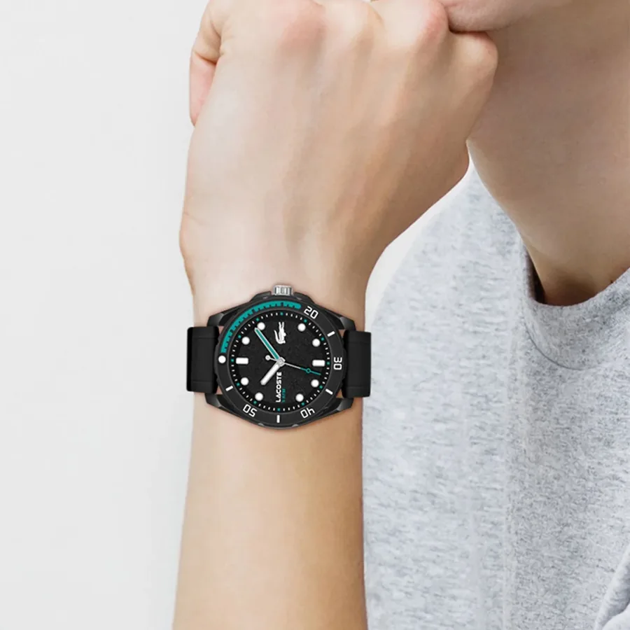 Lacoste Finn 44mm Black Dial, Black Rubber Strap, view 5
