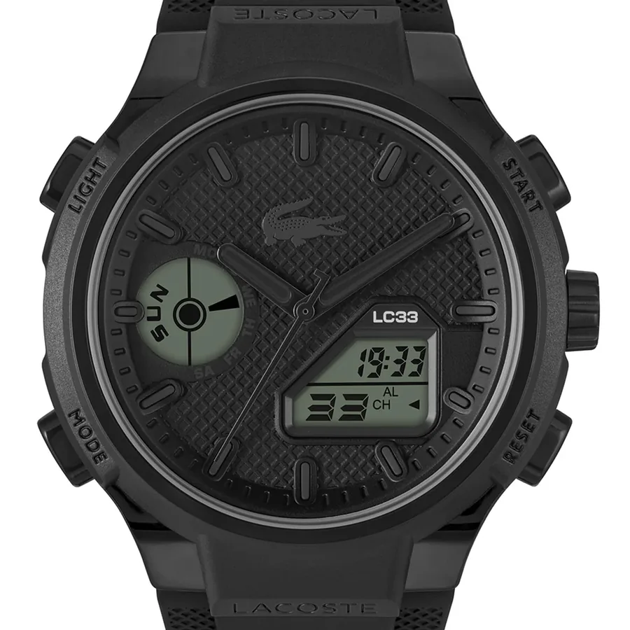 Lacoste LC33 45mm Black Dial, Black Rubber Strap, view 3