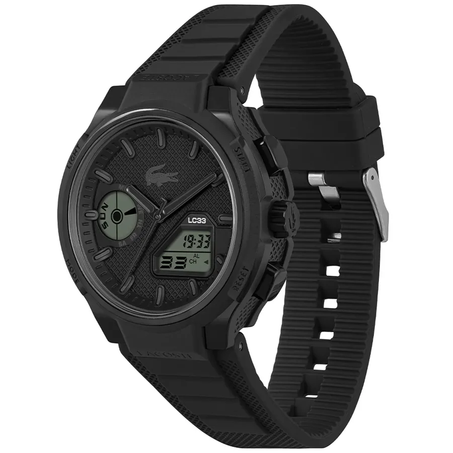 Lacoste LC33 45mm Black Dial, Black Rubber Strap, view 4