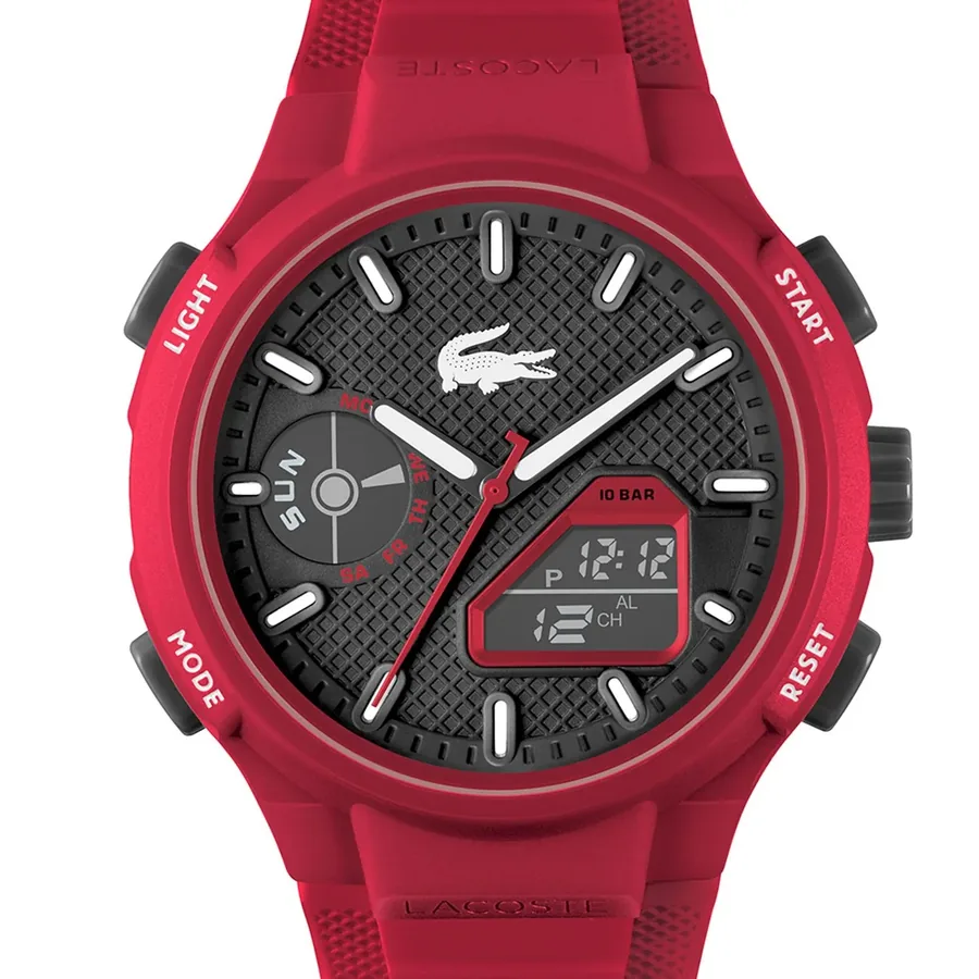 Lacoste LC33 45mm Black Dial, Red Rubber Strap, view 2