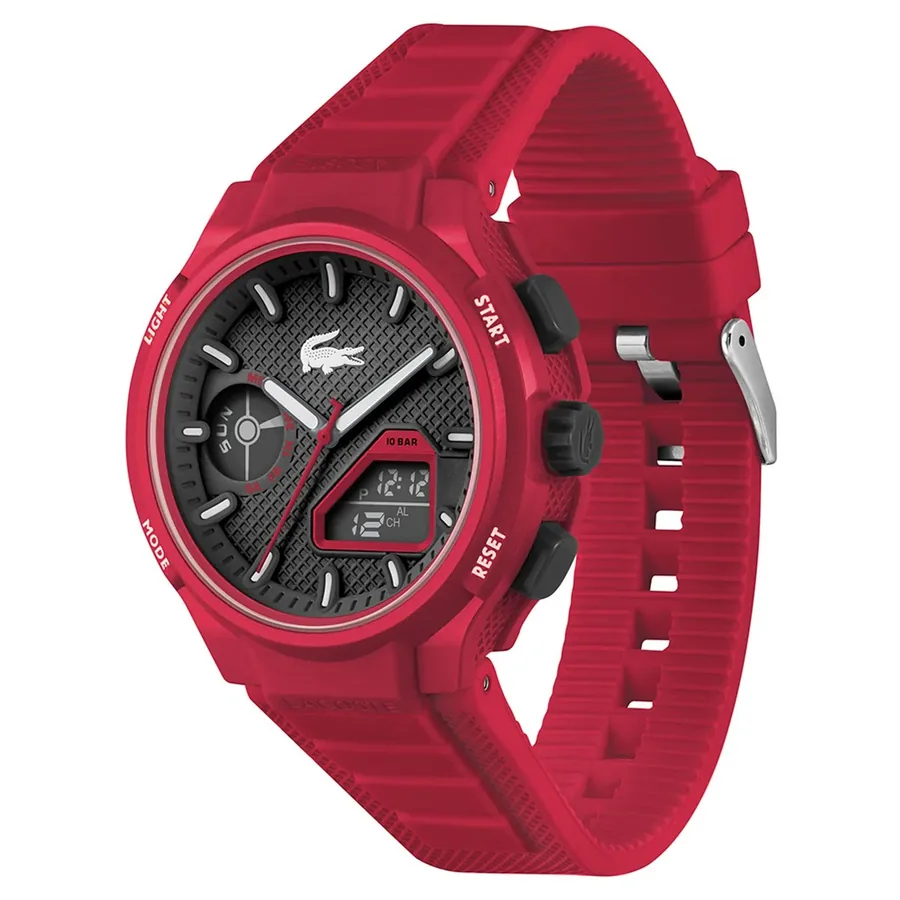 Lacoste LC33 45mm Black Dial, Red Rubber Strap, view 3