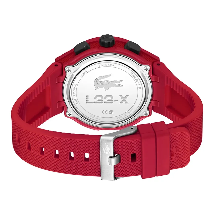 Lacoste LC33 45mm Black Dial, Red Rubber Strap, view 4