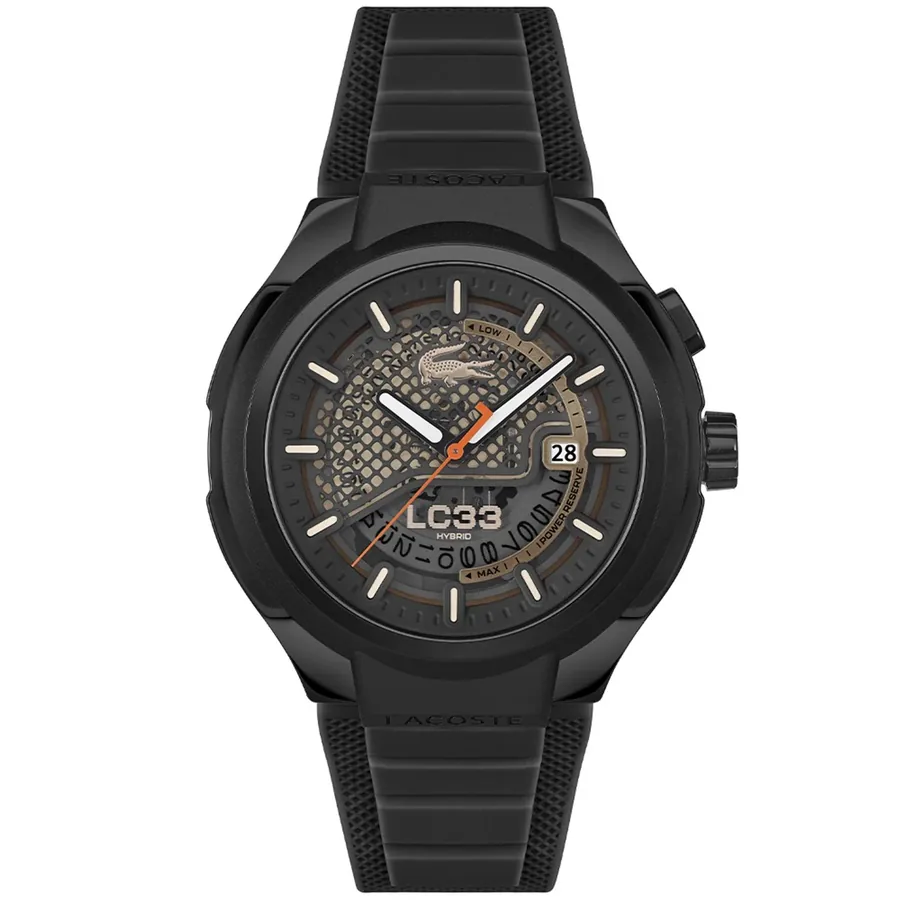 Lacoste LC33 Hybrid 44mm Black Dial, Black Rubber Strap, front view