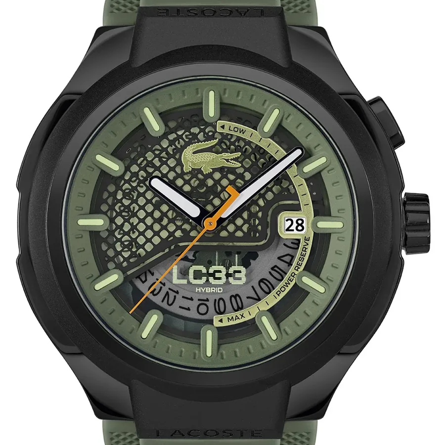 Lacoste LC33 Hybrid 44mm Black Dial, Green Rubber Strap, view 2