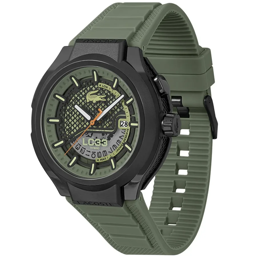 Lacoste LC33 Hybrid 44mm Black Dial, Green Rubber Strap, view 3