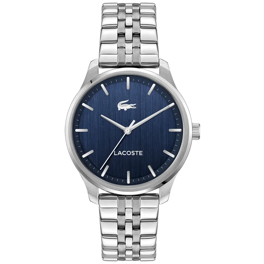Lacoste Lisbon 43mm Blue Dial, Silver-Tone Stainless Steel Bracelet, front view