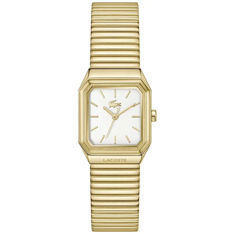 Lacoste Rene 23x30mm White Dial, Gold-Tone Stainless Steel Bracelet, front view