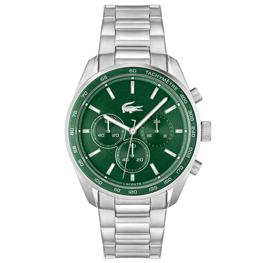 Lacoste Vancouver 42mm Chronograph Green Dial, Silver-Tone Stainless Steel Bracelet, front view