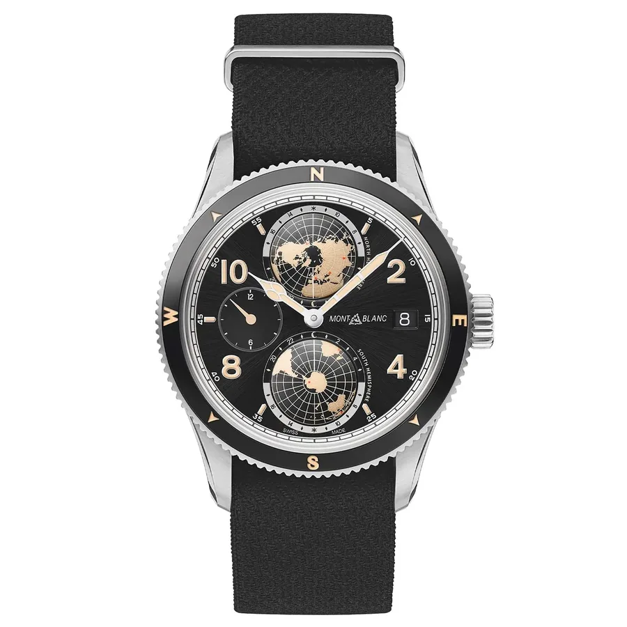 Montblanc 42mm Chronograph Black Dial, Black Rubber Strap, front view