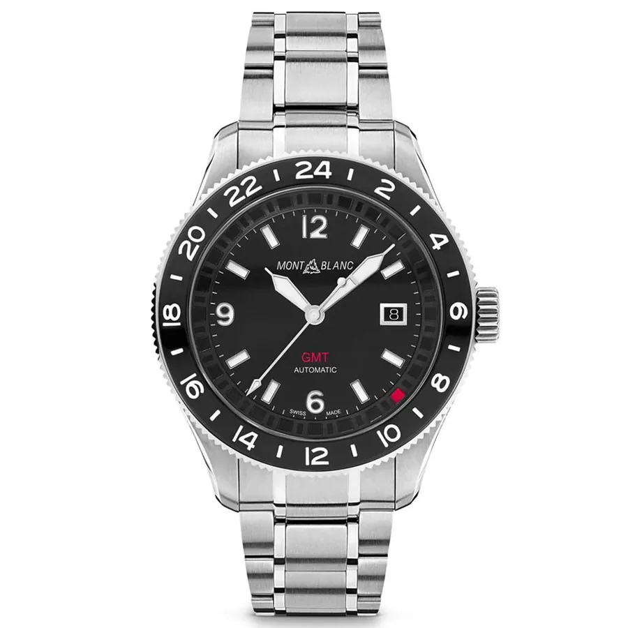 Montblanc 42mm Chronograph Black Dial, Silver-Tone Stainless Steel Bracelet, front view