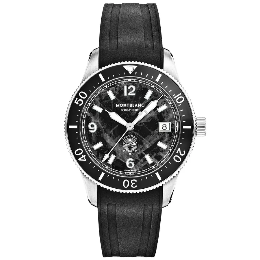 Montblanc Iced Sea 38mm Automatic Black Dial, Black Rubber Strap, front view