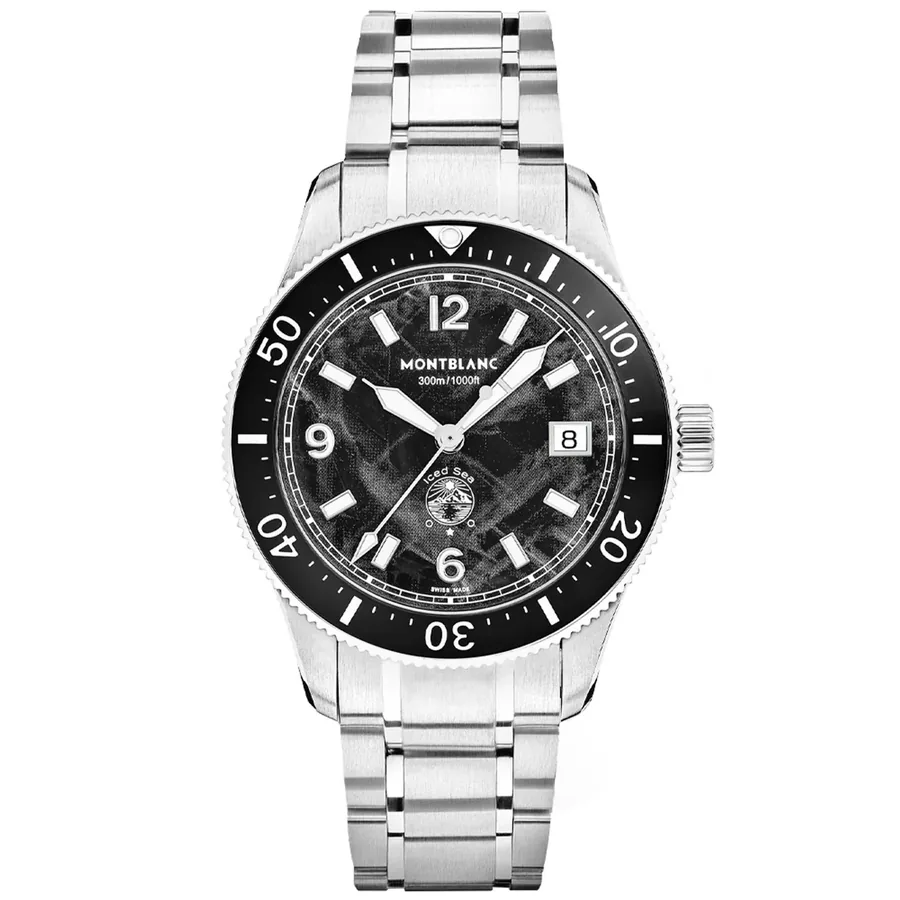 Montblanc Iced Sea 38mm Automatic Black Dial, Silver-Tone Stainless Steel Bracelet, front view