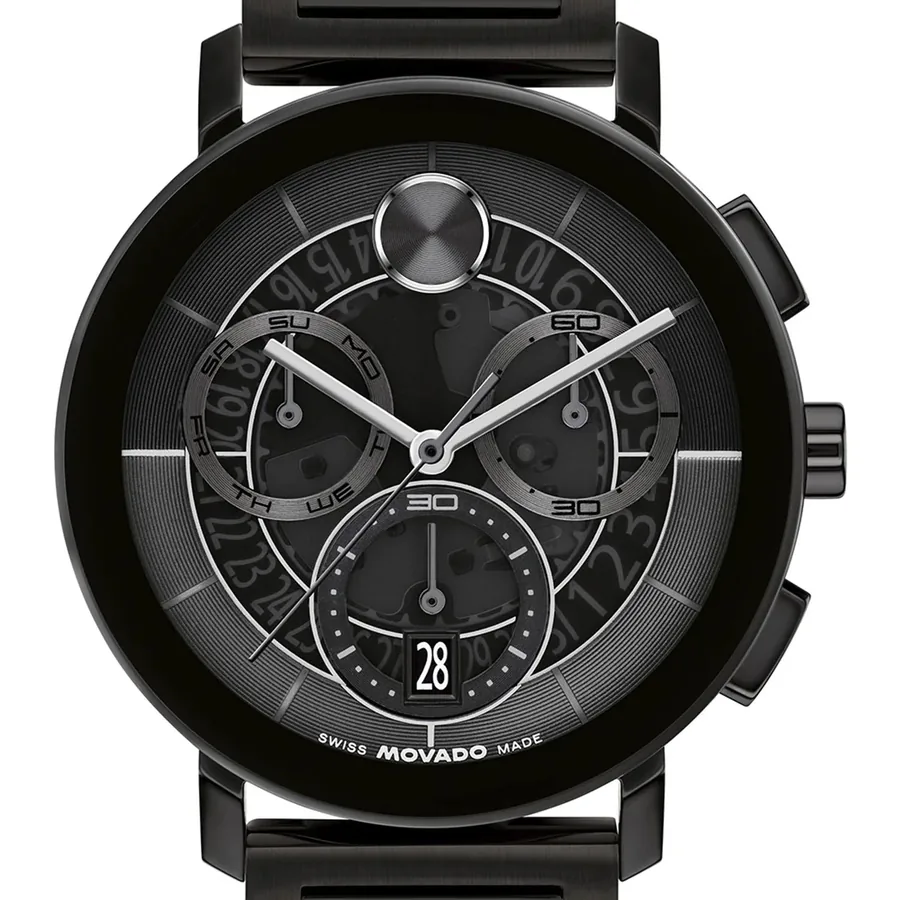 Movado 42mm Chronograph Black Dial, Black Stainless Steel Bracelet, view 2
