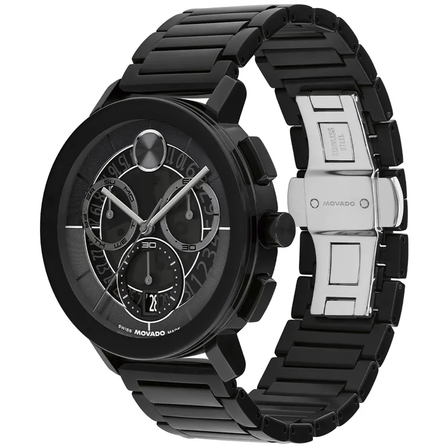 Movado 42mm Chronograph Black Dial, Black Stainless Steel Bracelet, view 3