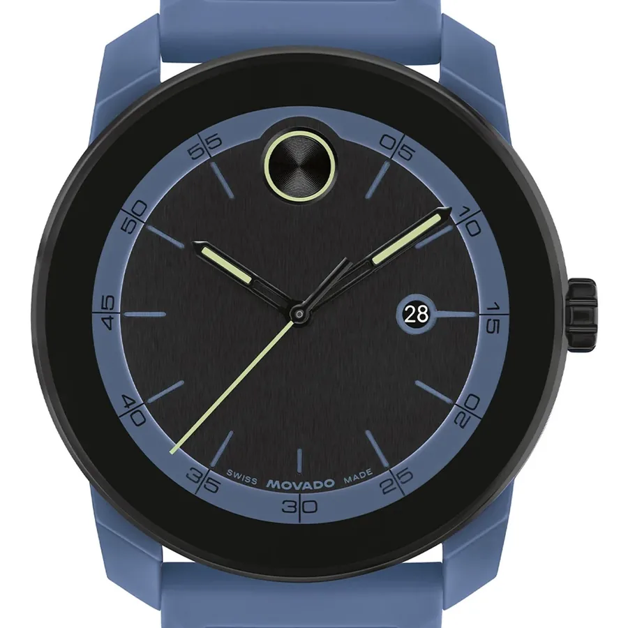 Movado 42mm Chronograph Black Dial, Blue Rubber Strap, view 2