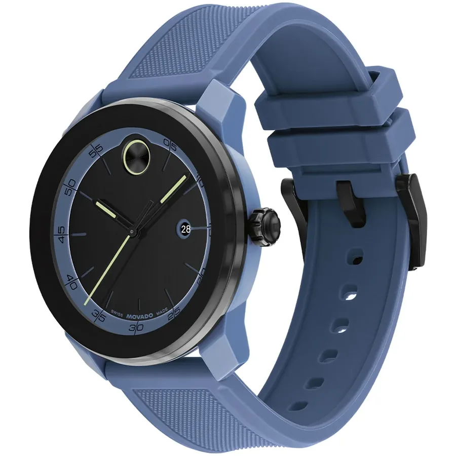 Movado 42mm Chronograph Black Dial, Blue Rubber Strap, view 3