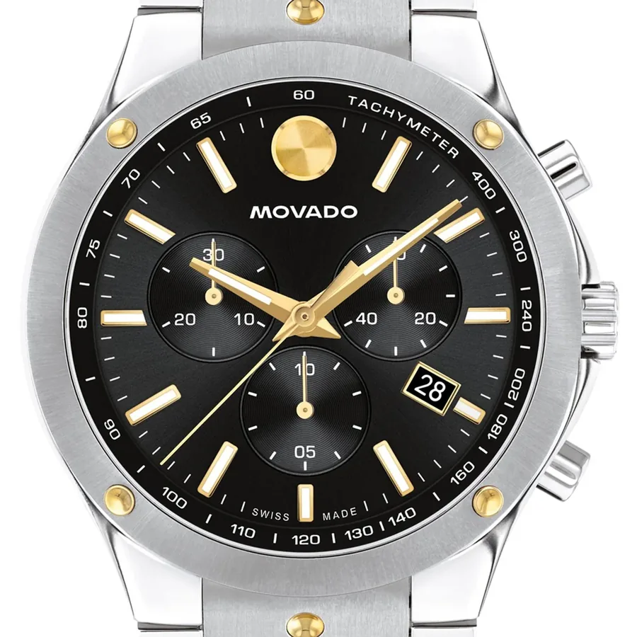 Movado 42mm Chronograph Black Dial, Silver-Tone Metal Bracelet, view 2