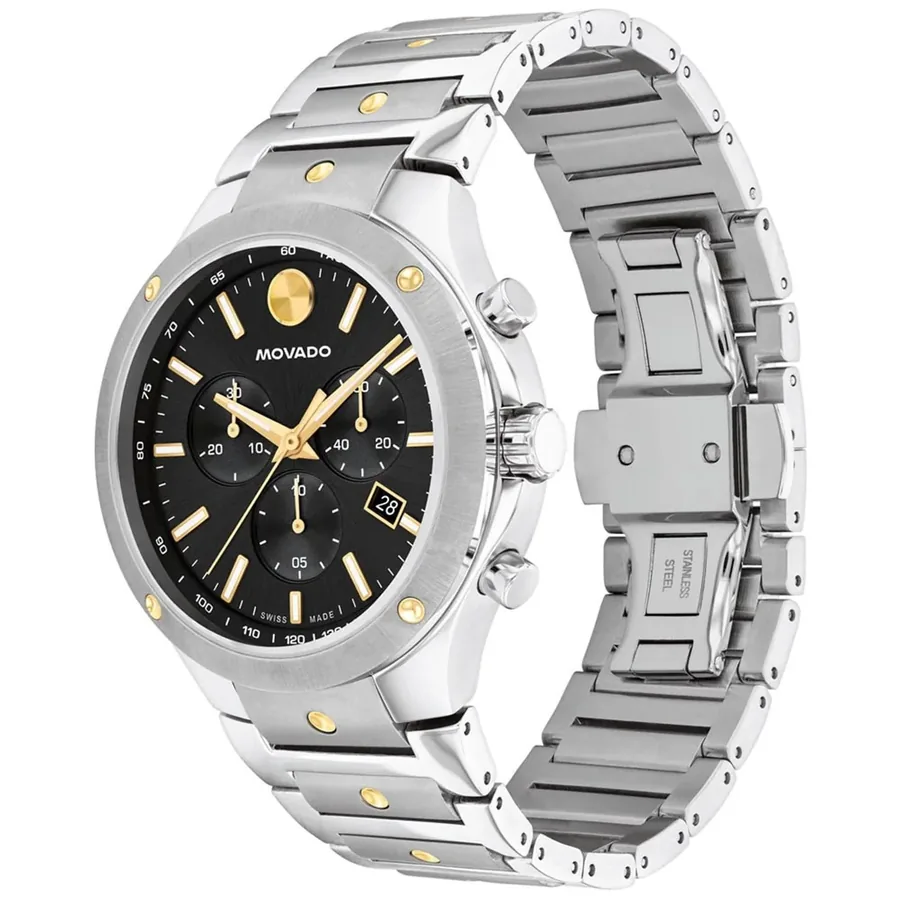 Movado 42mm Chronograph Black Dial, Silver-Tone Metal Bracelet, view 3