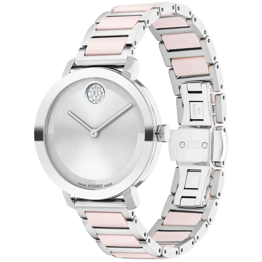 Movado Bold Evolution 34mm Silver Dial, Silver-Tone and Pink Metal Bracelet, view 3