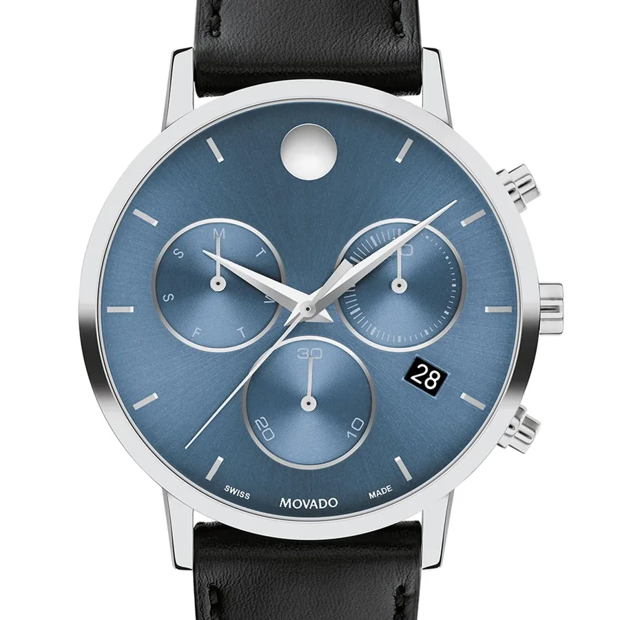 Movado Museum Classic 42mm Chronograph Blue Dial, Black Leather Strap, view 2