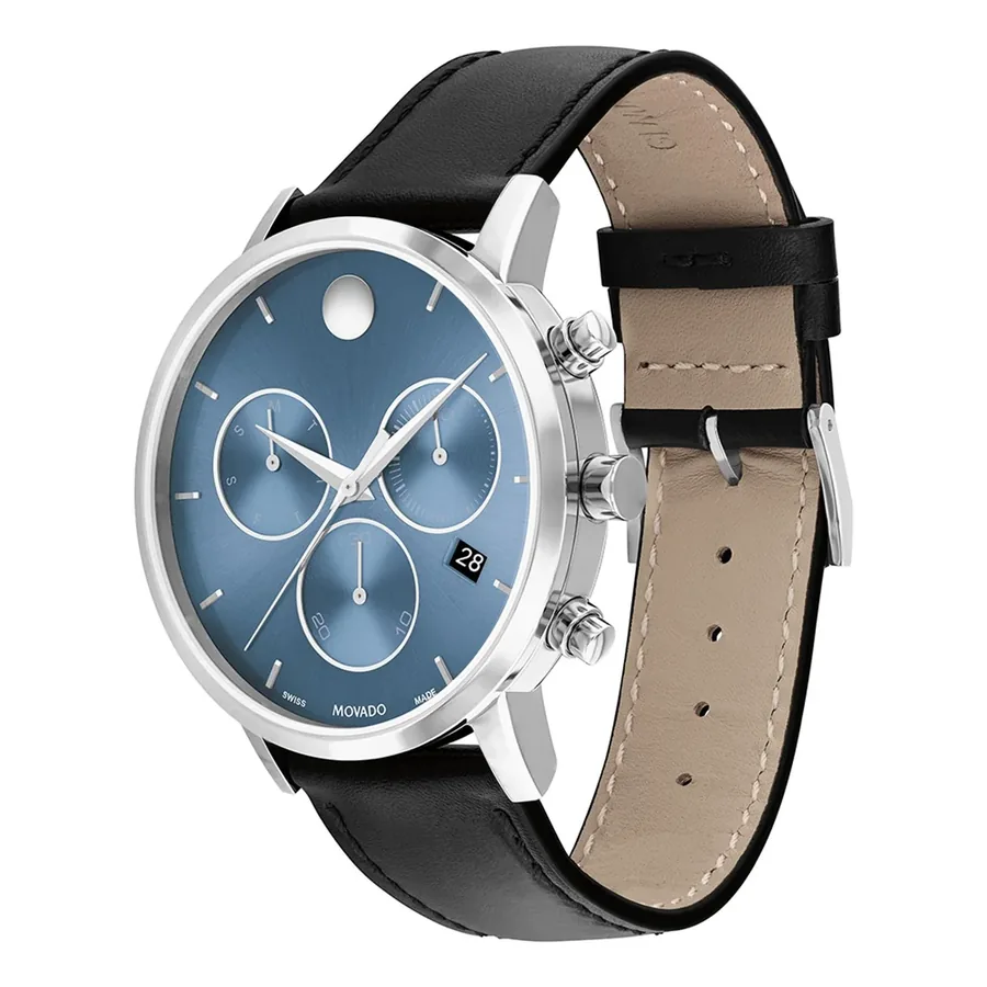 Movado Museum Classic 42mm Chronograph Blue Dial, Black Leather Strap, view 3