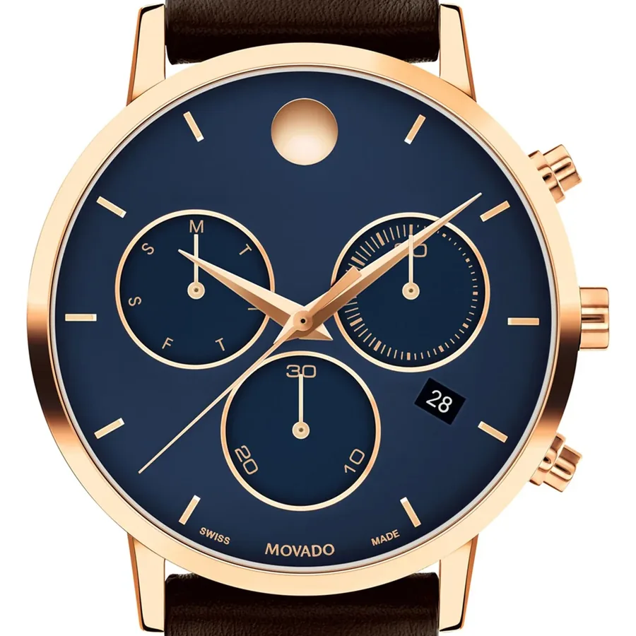 Movado Museum Classic 42mm Chronograph Blue Dial, Brown Leather Strap, view 2
